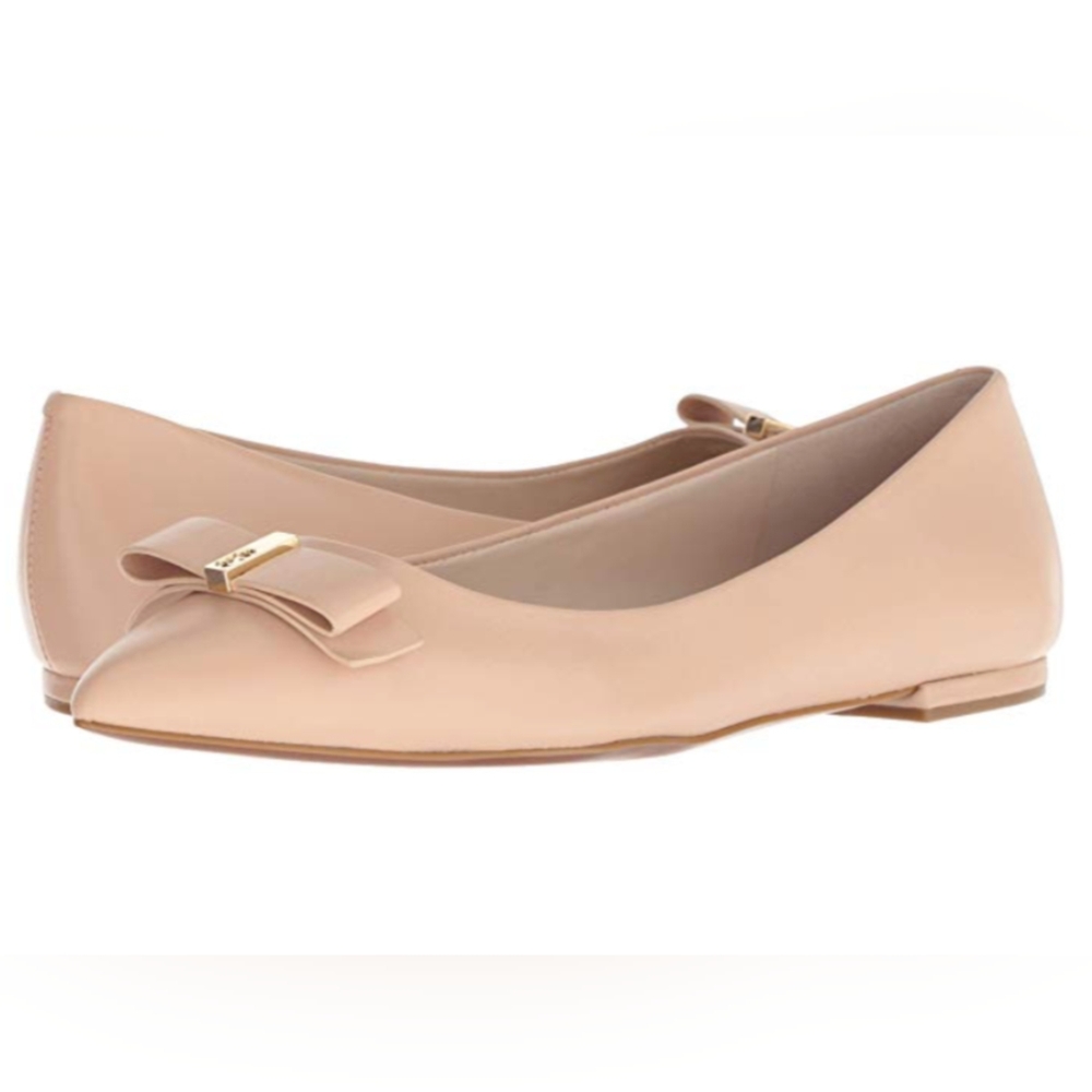 COLE HAAN Elsie Bow Skimmer Slip-on Ballet Flats Beige Leather  US Size 9.5